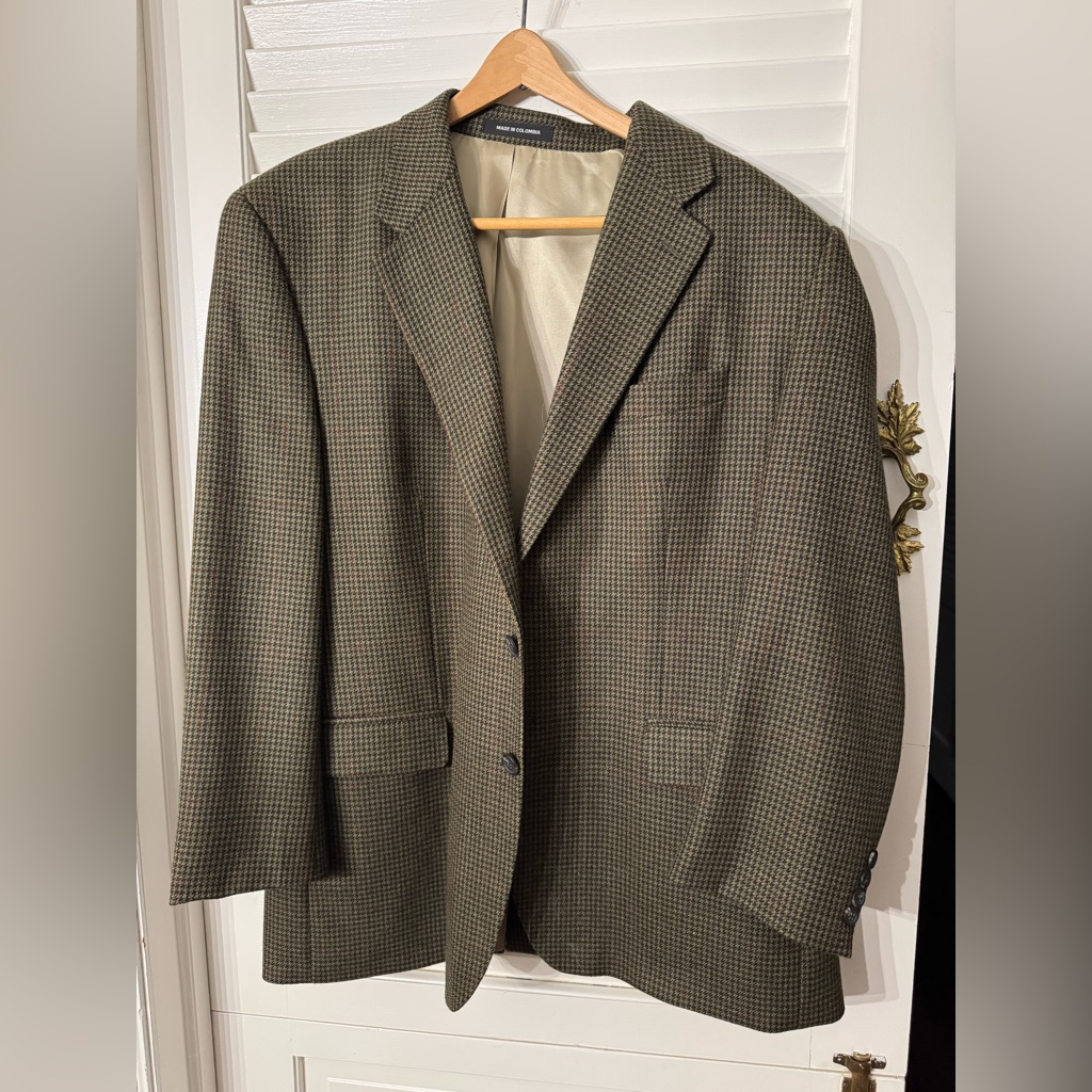 Ralph Lauren Chaps 100% Wool Herringbone Blazer Brown 2 Button Size 48 R